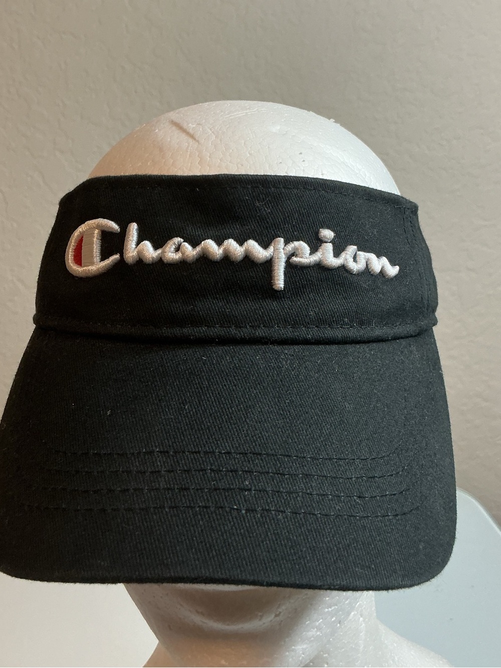 Champion Script Logo Black Sun Visor Adjustable Strapback Hat Authentic